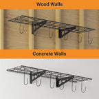 1x4 ft Garage Shelving with 6 Bike Hooks, 1-Pack Wall-Mounted Shelve for Garage, Kitchen, Pantry Storage, 150 lbs Total Load Capacity Wall Shelving, Black