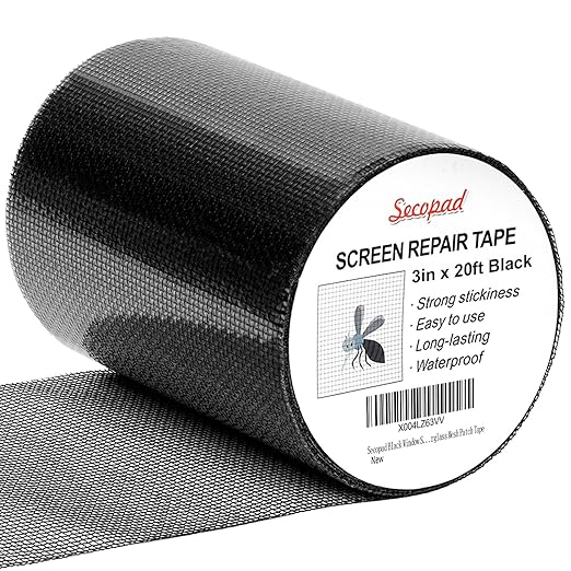 Black Window Screen Repair Tape, 3IN x 20FT (240IN) Screen Repair Kit for Windows or Doors, Strong Adhesive Fiberglass Mesh Patch Tape