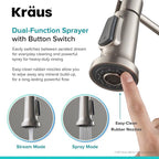 KRAUS Britt Commercial Style Spot Free Stainless Steel Pre-Rinse Kitchen Faucet with Deck Plate and Soap Dispenser, KPF-1690SFS-KSD-31SFS