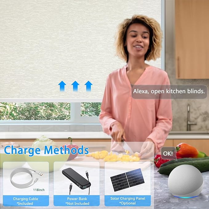 Motorized Blinds with Remote Cordless Automatic Motorized Shades Custom Blinds for Indoor Windows Smart Curtains with Alexa Google Home(Blackout Jacquard Beige,W50 x H72in)