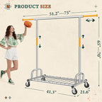 Raybee Heavy Duty Clothes Rack, Clothing Racks for Hanging Heavy Clothes 200+, Rolling Clothing Rack Load 485 LBS, Extendable & Adjustable Portable Commercial Garment Rack with Wheels