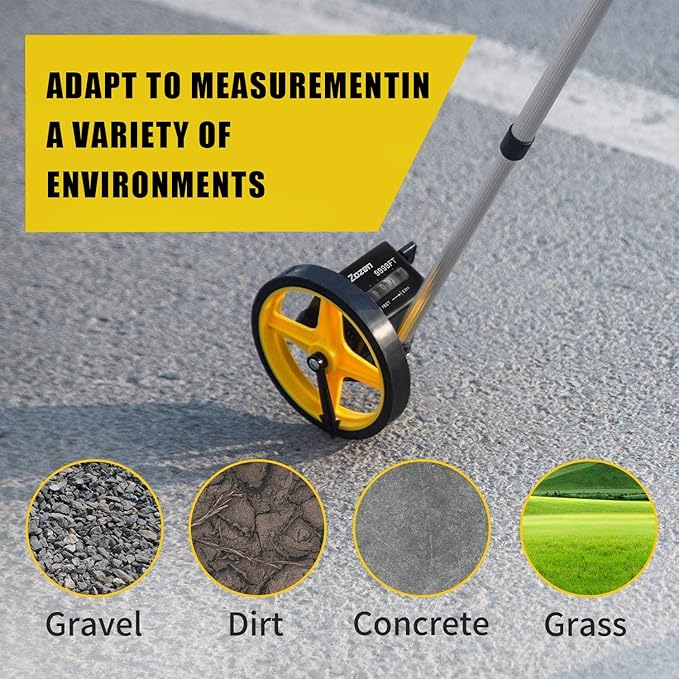 Zozen Measuring Wheel in Feet and Inches, 6-inch Measure Wheel - Telescopic/Mechanical/One Key to Reset/Starting Point Arrow and Cloth Carrying Bag, Measurement Up to 10,000Ft.