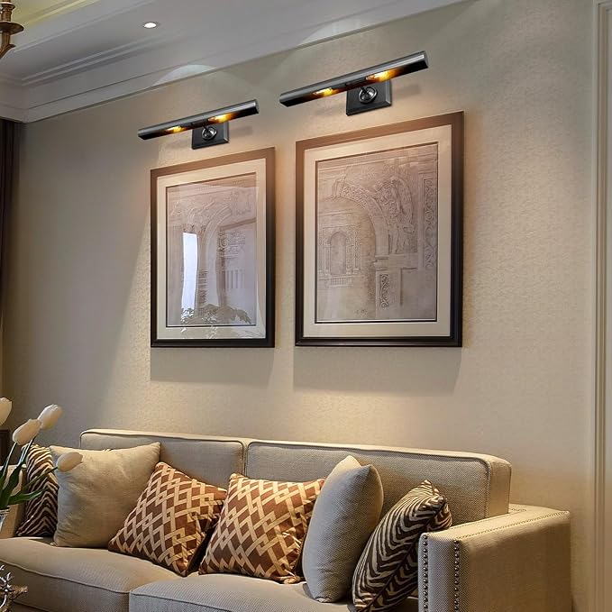 Picture Light for Wall, 18in Brass Hardwired Picture Frame Light, Painting Poster Lighting 2 Light Dimmable Art Display Light Wall Sconce for Gallery Living Bathroom-Included Bulbs(Black)