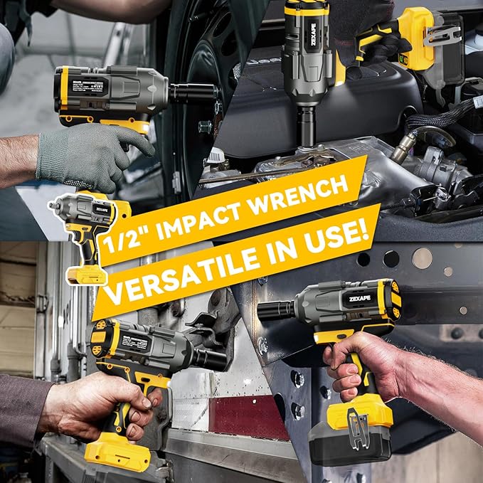 Cordless Impact Wrench 1/2 inch for DeWalt 20v Battery, Impact Wrench 950Ft-lbs High Torque Brushless Electric Impact Gun, Power Impact Driver with 3-Mode Speed, LED Work Light(no battery)