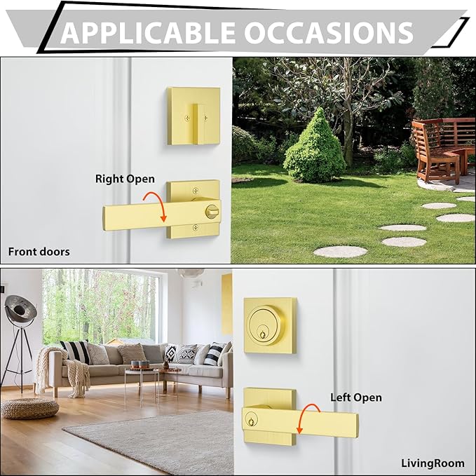 Haidms Gold Exterior Door Lock Set, Front Door Handle and Deadbolt Set, Gold Entry Door Locksets with Dead Bolt, Heavy Duty Zinc-alloyed Front Door Lock Set