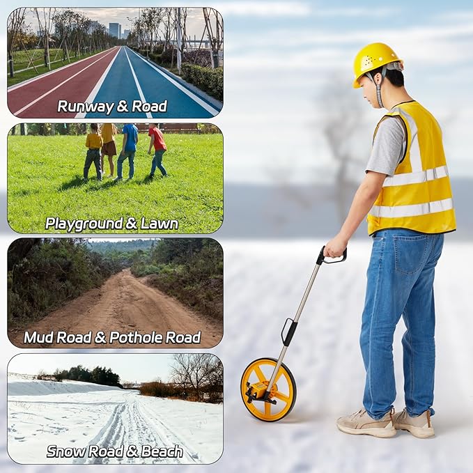 12 Inch Measuring Wheel in Feet with Stronger Triangle Bracket, Rolling Measuring Wheel for Construction, Digital Measure Wheel with Tape Measure and Canvas Carrying Bag, Up to 10000 Ft