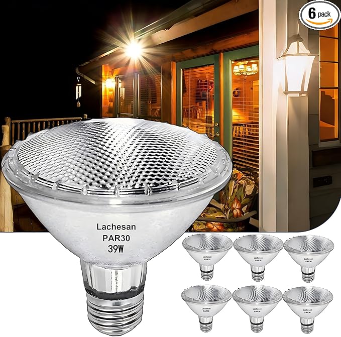 Par30 39W Short Neck Halogen Flood Light Bulbs, 120V 2700K Warm White Dimmable High Brightness, E26 Base, Great for Accent Lighting, Tracking Light, Recessed Light Bulb, 6pcs
