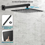 Black Shower Faucet Set, Rainfall Shower System with Square Shower Head and Handle Set, Wall Mounted Shower Fixtures, Full Metal Trim Repair Kit 10 inch Matte Black (With Shower Valve)
