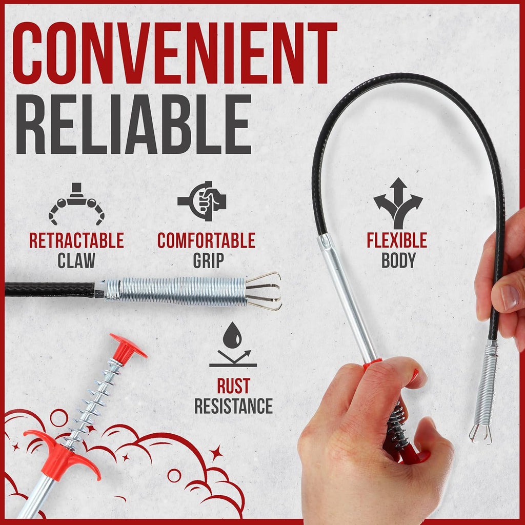 22" Snake Drain Clog Remover - Used as Hair Clog Remover for Sink, Shower, and Bathtub - Dryer Vent Cleaner, and as a Flexible Grabber Tool for Hard to Reach Places (3 Pack) - By RAM-PRO