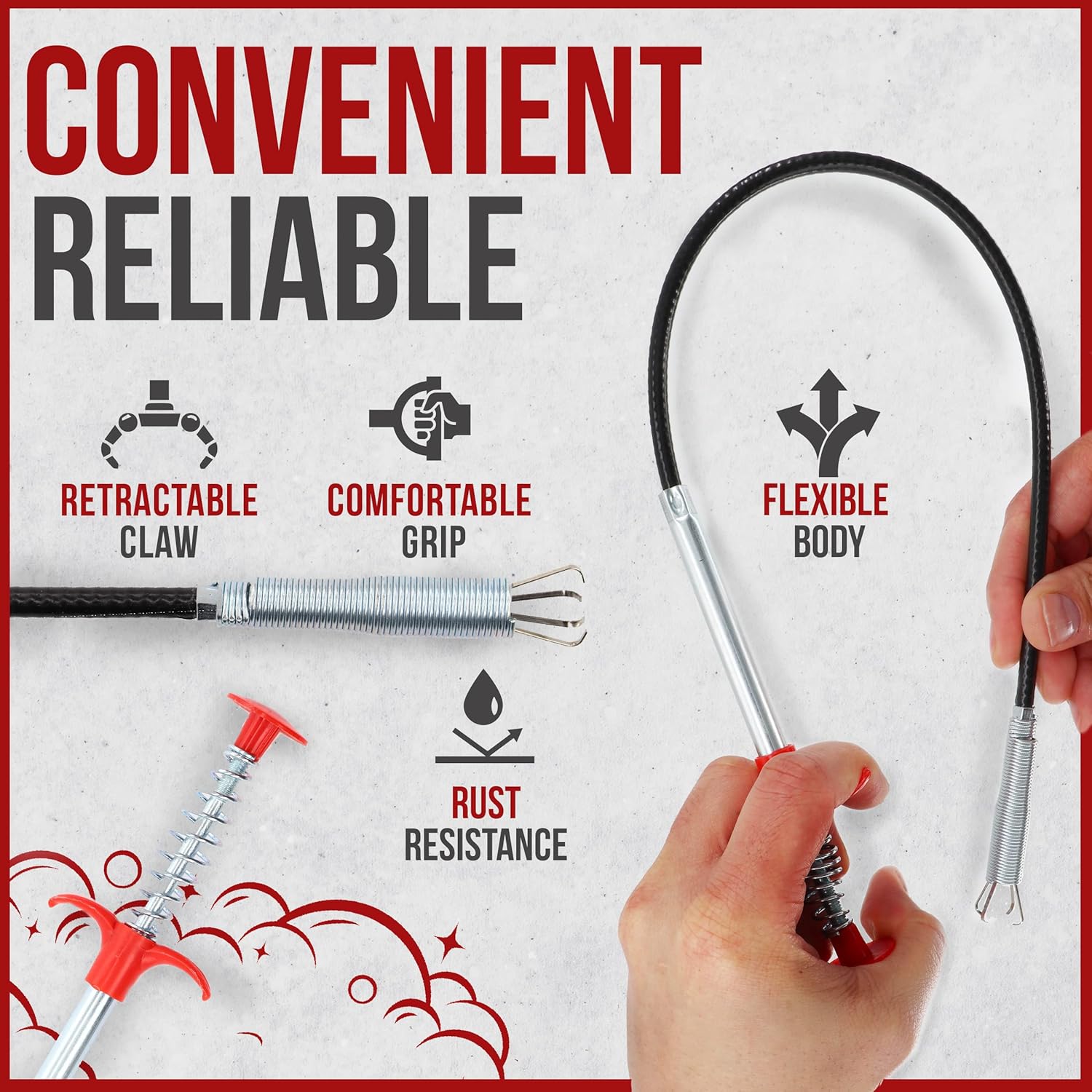 22" Snake Drain Clog Remover - Used as Hair Clog Remover for Sink, Shower, and Bathtub - Dryer Vent Cleaner, and as a Flexible Grabber Tool for Hard to Reach Places (3 Pack) - By RAM-PRO