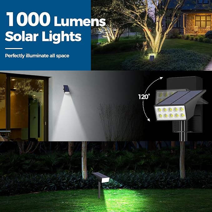 Solar Spot Lights Outdoor, Solar Lights Outdoor Waterproof IP65, 4 Brightness Modes Dusk to Dawn Landscape Spotlights for Yard Garden Pathway Porch Tree House Decoration, Cool White, 6 Pack