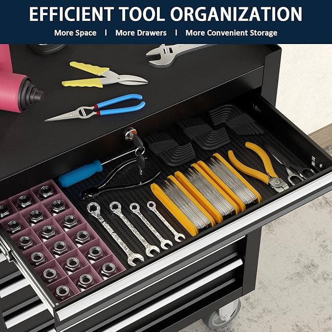 7-Drawer Metal Rolling Tool Chest with Wheels,Tool Storage Cabinet with Locking System，Toolbox with Wheels for Garage,Workshop, Repair Shop(Black, 7-Drawer)