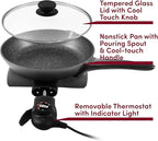 Elite Gourmet EG6207 Scratch Resistant 10.5-inch (2Qt) Fry Pan, Easy-Pour Spout Dishwasher Safe, Non-stick Electric Skillet with Glass Vented Lid, Adjustable Temperature, Black