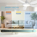 52 Inch Modern White Ceiling Fans with Lights, Ultra Quiet for Low Ceiling Bedroom, Sleep Mode Timer, 9 Speed Remote Control Dimmable LED Light, Easy Install