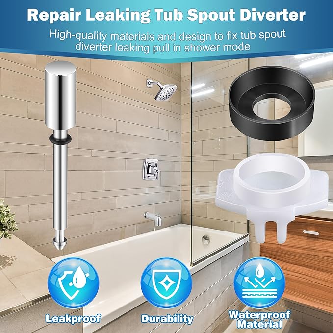 Enhon 2 Set Tub Spout Diverter Repair Kit, Includes 2 x Diverter Valve Stems, 2 x Cup Seals and 2 x Gates, Bathroom Shower Bathtub Leaky Faucet Repair Replacement Parts(Chrome,Modern)