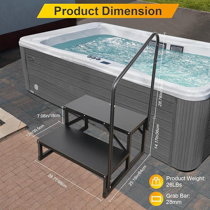 RV Steps with Handrail, Hot Tub 2 Steps with Handrail, Portable Stairs Steps for 5th Wheel RV, Mobile Home Stairs Outdoor RV Step Ladder for Camper and Porch with Non Slip Assist Handrail