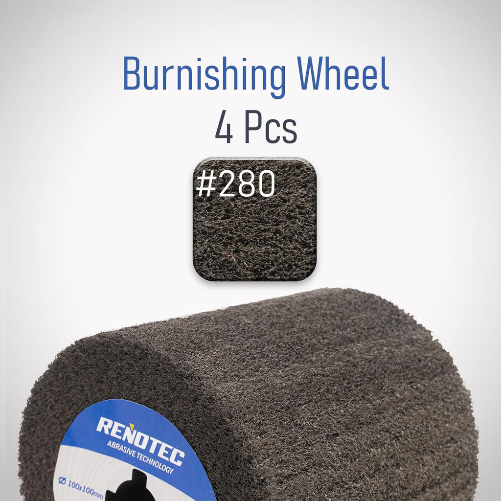 4"x4", Non-Woven Polishing Wheel, Very Fine Grit 280, 4 Pk, S/C, for Metal and Wood Surface Polishing