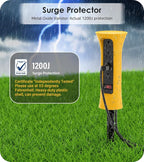 CCCEI Outdoor Power Strip Weatherproof with Stake, Waterproof Extension Cord with Multiple Outlets, Christmas Exterior Garden Decor, Yard, Camping, 4 Plugs, Surge Protector 10FT, Yellow.