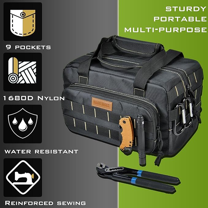 Heavy duty 12-inches Small Tool Bag for men.Plumbers/Range/EDC bag. Multi-Purpose Work Mechanics, Electrician, Carpenters, Builders, Plumbers 12'' X 7''.