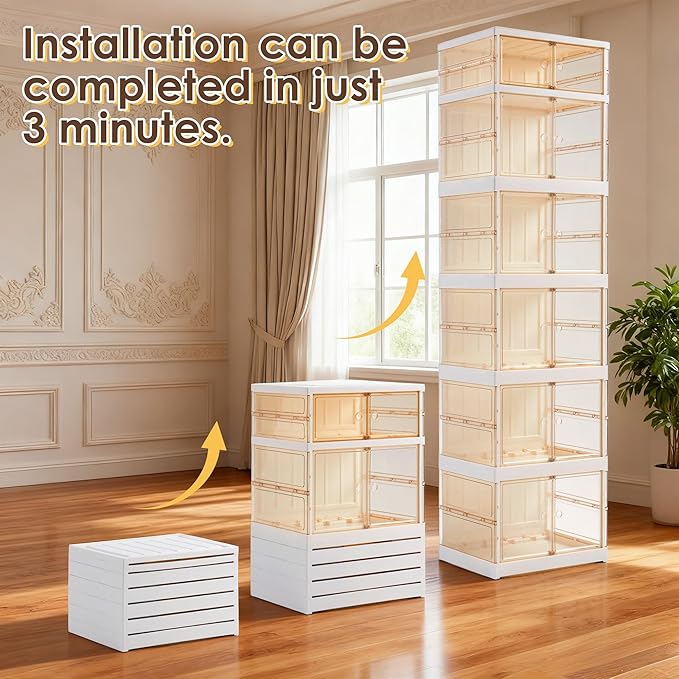 6-Tier shoe rack storage rack at the entrance of the wardrobe, sports shoe storage cabinet, foldable shoe cabinet with wheels, 3-sided transparent foldable multifunctional storage cabinet