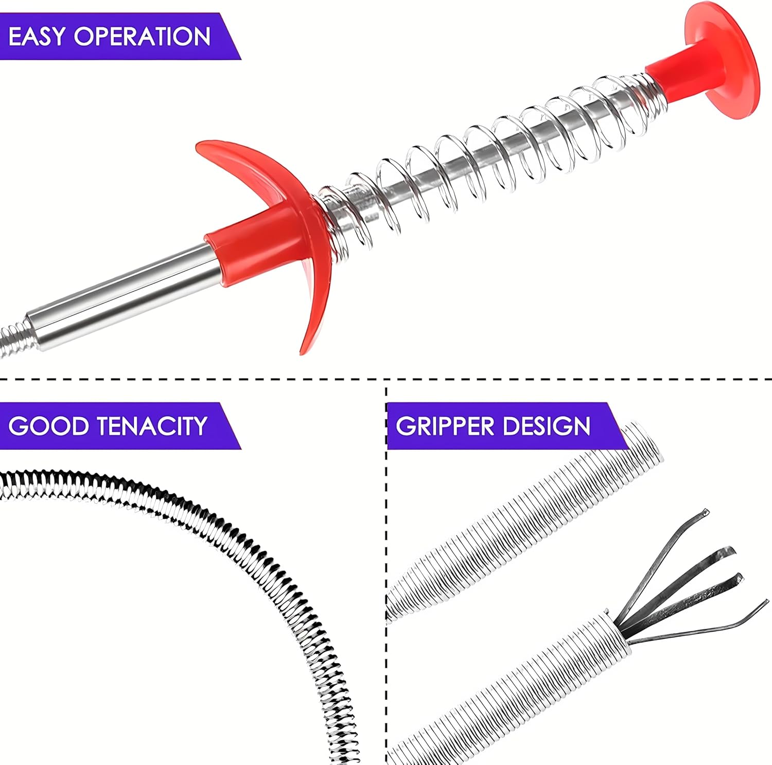 Flexible Grabber Claw Pick Up Reacher Tool With 4 Claws Bendable Hose Pickup Reaching Assist Tool for Litter Pick, Home Sink, Drains, Toilet, Hair Remover (63 inch)