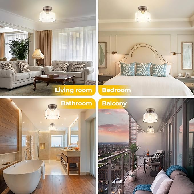 Semi Flush Mount Ceiling Light Bronze, Clear Glass Pendant Lamp Shade, Modern Farmhouse Light Fixture for Hallway Corridor Kitchen Entryway Bedroom, Bulb Not Included