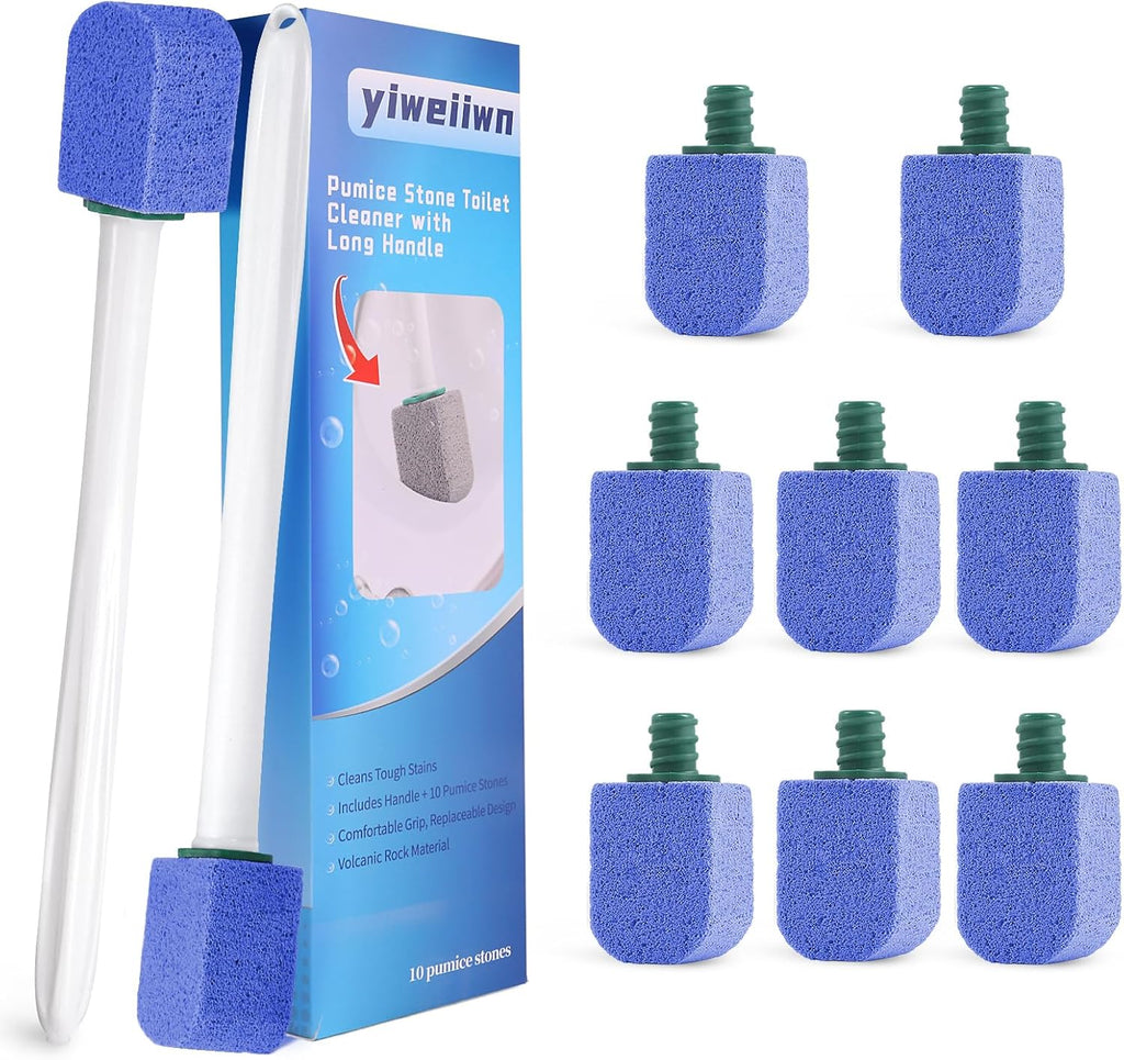 Pumice Stone Toilet Cleaner with Long Handle Pumice Stone Cleaner Rust and Grease Stain Clean Suitable for Toilet Bathroom Kitchen Sink BBQ 2 Handle and 10 Pumice Stones(Blue)