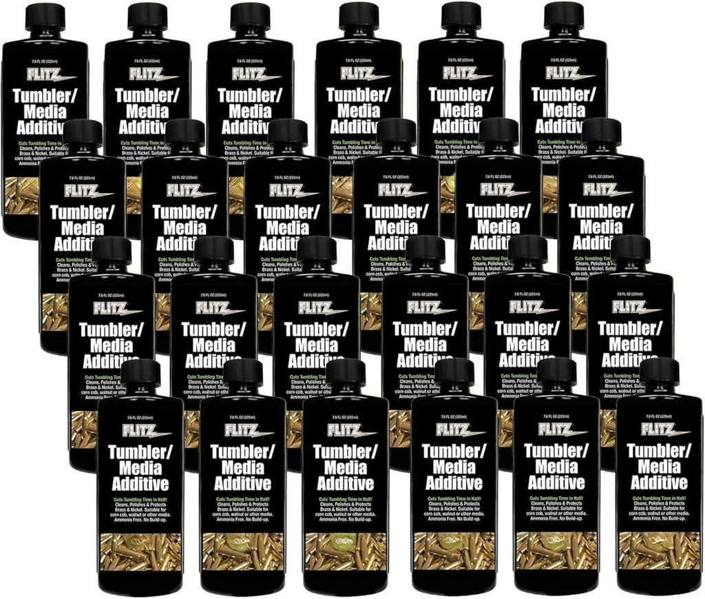 Flitz Tumbler Media Additive - 7.6oz Bottle of USA-Made Brass Cleaner Reloading Liquid for Ammo, Copper, & All Metals - Ammonia-Free Tumbling Polish to Remove Oxidation, Powder Residue (24 Pack)