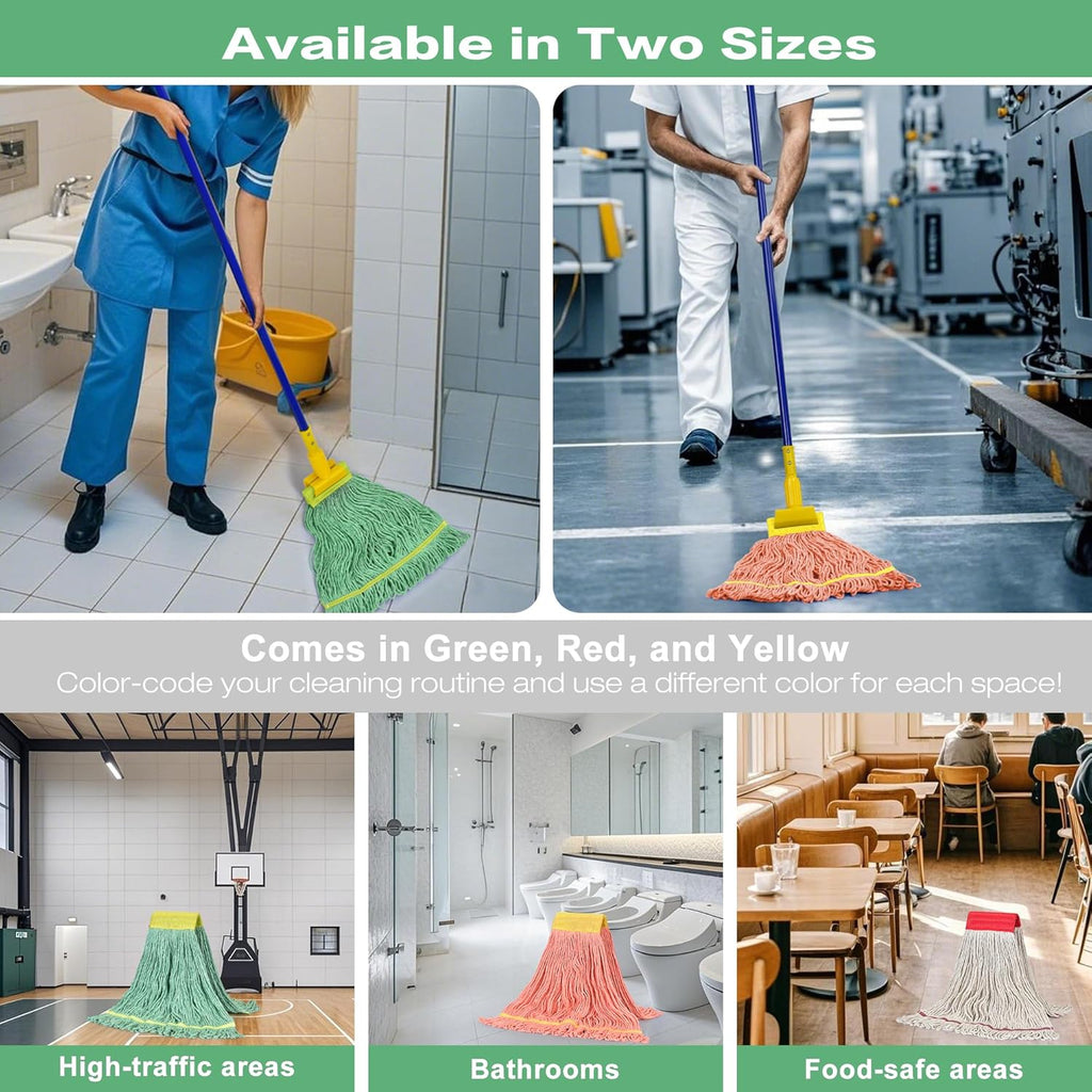 Matthew Cleaning 3Pcs 5'' Headband White&Orange&Green Medium Commercial String Mop Heads, Loop-End Mop Head Replacement, Heavy Duty Industrial Washable&Reusable Mop Refills for Residential& Warehouse