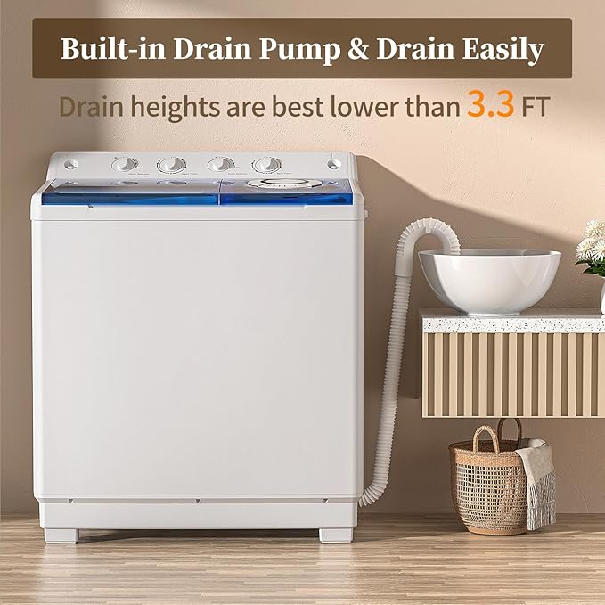 VCJ Portable Washing Machine, Twin Tub Washing Machine Laundry Compact Washer spinner Combo with 40lbs capacity, 24Lbs Washer and 16Lbs Spinner dryer for Apartments RVs and Dorms