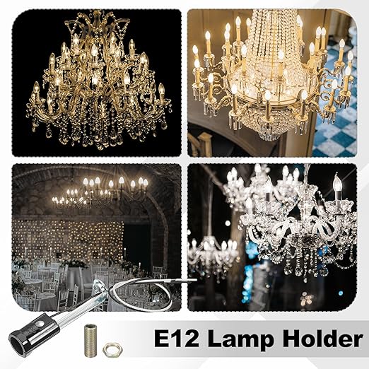 PATIKIL Candelabra Base Lamp Holder Light Socket, 6pcs UL Listed Keyless E12 Bulb Socket with 9.8" Wire Leads for E12 Incandescent LED Light Bulbs, 3.1" Tall