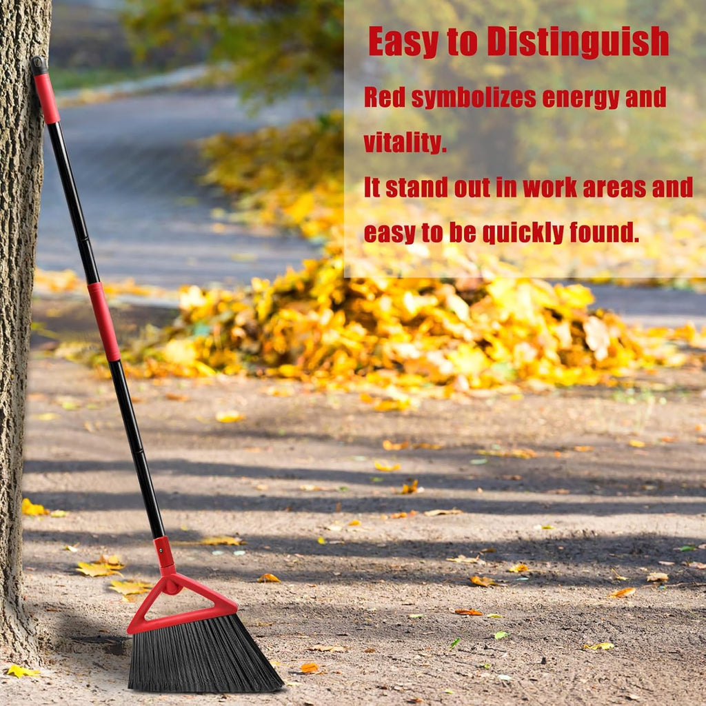 Heavy Duty Angle Broom, Upgraded Commercial Broom for Sweeping Indoor and Outdoor, Perfect Red Broom of Kitchen, Garage, Industrial and Courtyard