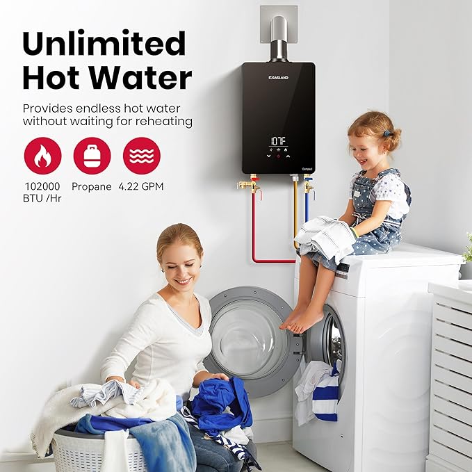 GASLAND Compact Propane Tankless Water Heater Indoor, Up to 4.22 GPM 102,000 BTU On-Demand Instant Hot Water Heater, Extremely Compact, Ultra Quiet, More Stable Temp for Residential Use, CG422LP