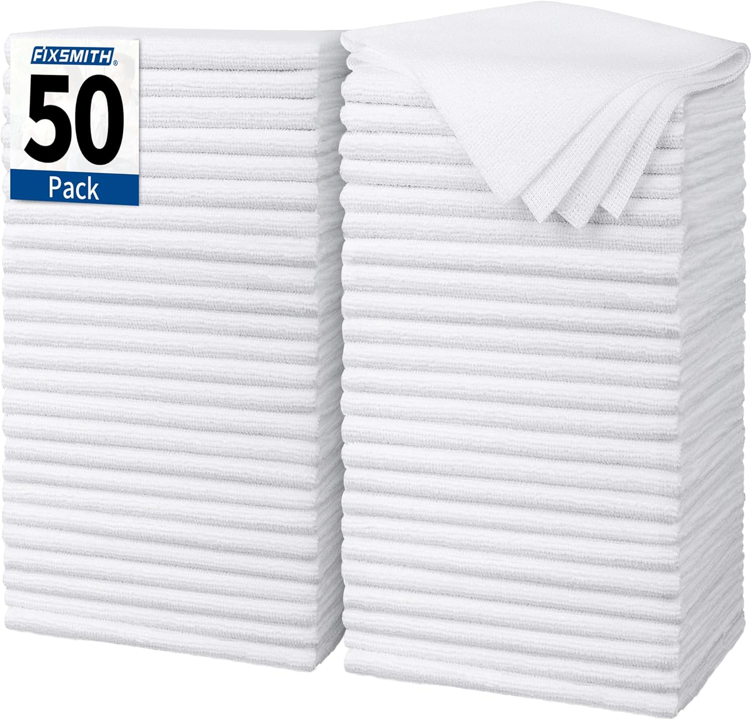 FIXSMITH White Microfiber Cleaning Cloth, Pack of 50, 16"X12" Cleaning Rags for Housekeeping and Kitchen, Reusable Shop Towels, Microfiber Towels for Cars, Lint Free, Scratch-Free, Highly Absorbent
