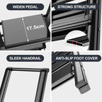 GameGem 4 Step Ladder Folding Iron Step Stool Stepladders with Anti-Slip and Wide Pedal for Home and Kitchen Use Space Saving (Black)