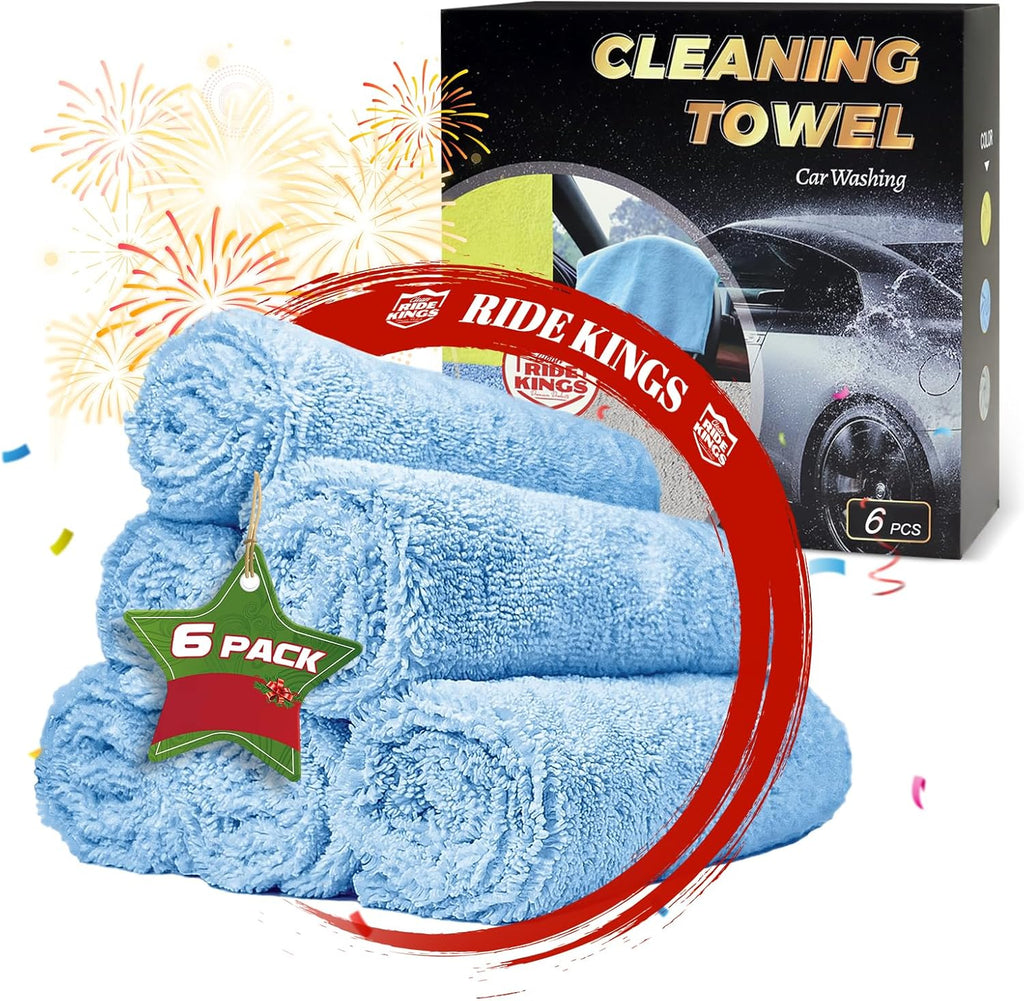 Microfiber Rags Car Interior & Exterior，Car Towels Highly Absorbent，Lint Free and Reusable，Cleaning Rags for House,Kitchen,Bathroom,Office，16"x16"|Blue 6-Pack