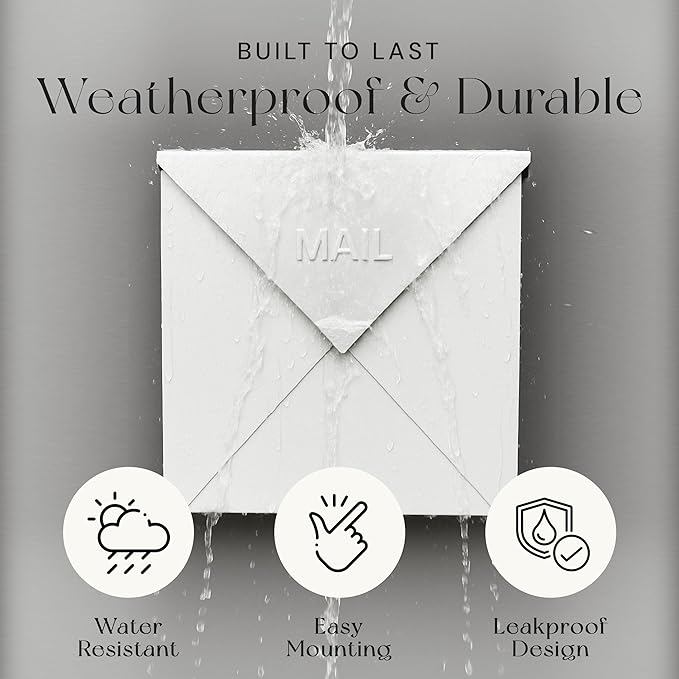 NACH Chicago White Extra Large Mailbox, Rust Resistant Large Mailboxes for Outside Wall Mount, Large Metal Mailbox, Wall Mount Mailbox, Extra Large Capacity Mailbox, 12 x 12 x 4.8 inches, MB-6301WT