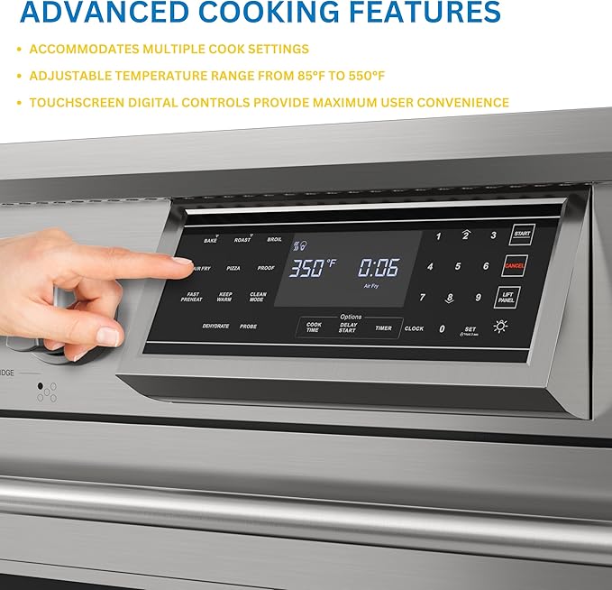 KoolMore 36 in. Professional Induction Oven Range with 11 Kw, Polished Glass Ceramic Cooktop, 7.8 Kw True Convection Oven, 6 Cu. Ft. Capacity, 240 Volts, CSA Certified in Stainless-Steel