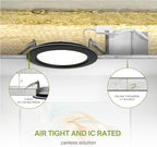 ASD Recessed Lighting 6 Inch Round Commercial LED Downlight, Mini Panel Baffle Trim, 15W 120-277V, 5 CCT Selectable 2700K/3000K/3500K/4000K/5000K, Dimmable LED Ceiling Light Fixture, Black, ETL