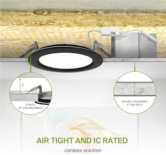 ASD Recessed Lighting 6 Inch Round Commercial LED Downlight, Mini Panel Baffle Trim, 15W 120-277V, 5 CCT Selectable 2700K/3000K/3500K/4000K/5000K, Dimmable LED Ceiling Light Fixture, Black, ETL