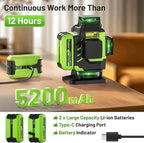 Huepar Laser Level, Self-leveling 16 Lines Green Beam 4D Cross Line Tiling Floor Laser Tool-2 x 360 Horizontal & 2 x 360 Vertical Laser Lines with Two Li-ion Batteries and Hard Carry Case-LS04CG