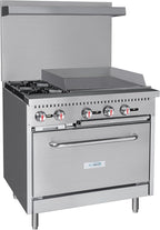 KoolMore KM-CRG36-NG 36 in. 2 Burner Commercial Natural Gas Range with 24 in. Griddle, Solid Black