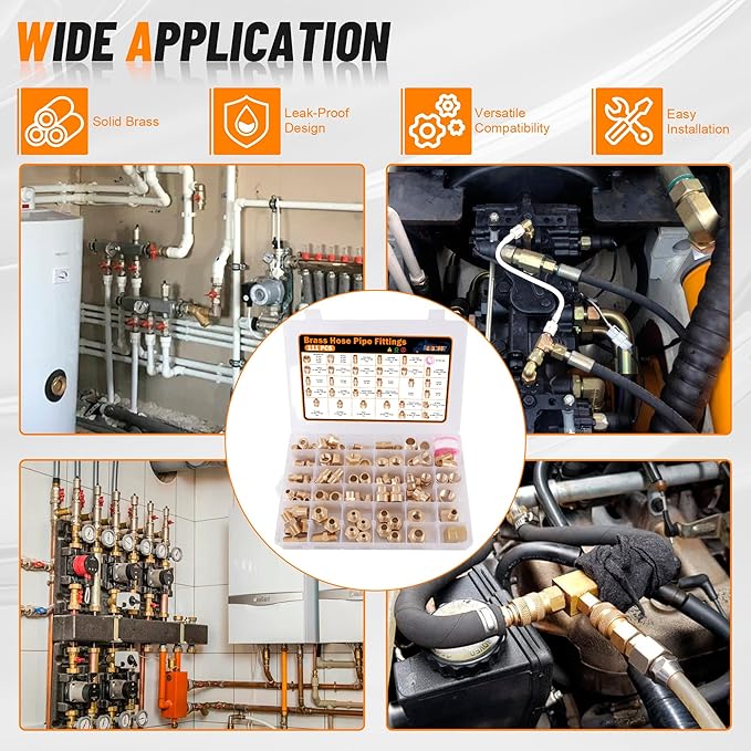 111Pcs Hose Pipe Fitting Assortment Kit, NPT Adapter, Reducer Bushing, Hex Nipple, Close Nipple, Reducing Hex Coupling, 90°Street Elbow, 90°Elbow, Hex Plugs, Hex Thread Plug, Cross Fitting