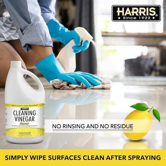 HARRIS Cleaning Vinegar All Purpose Household Multi-Surface Cleaner, 128oz (Lemon) with Easy Pour Funnel Included