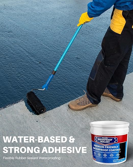 Waterproof Sealant 2 Gallon, Black, Roof Leak Repair Coating, Water-Based Rubber Liquid Water Proof Sealant Coating, Polyurethane Waterproof Coating for Roofs, Foundations, Basements