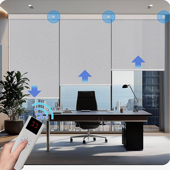 Motorized Blinds with Remote Cordless Automatic Motorized Shades Custom Blinds for Windows Smart Curtains Compatible with Alexa Google Home(Solar Grey,W40 x H72in)