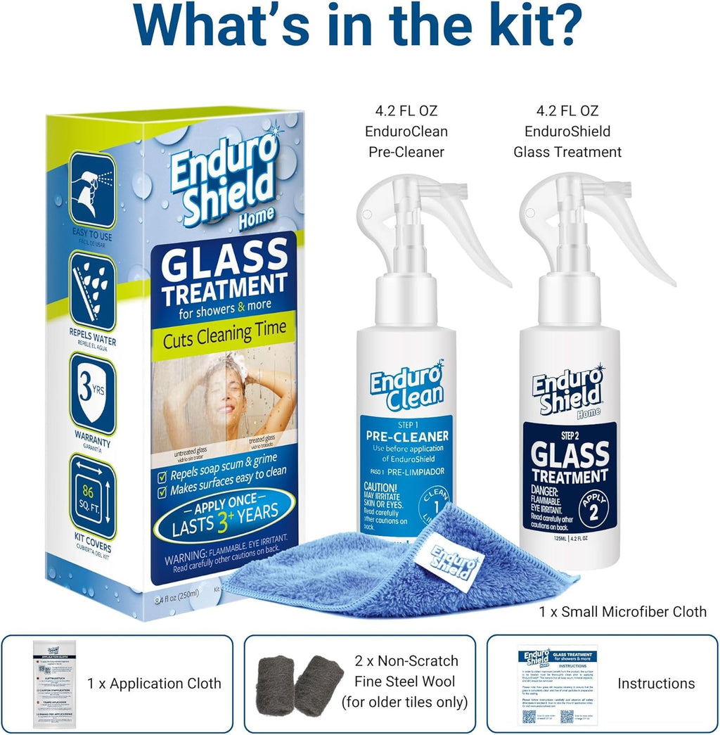 EnduroShield Glass Treatment Kit - Advanced Protection for Glass Surfaces - Repels Soap Scum, Grime & Dirt Without Harsh Chemicals - 4.2 fl oz