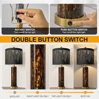 Oneach 27.75" Modern Table Lamps Set of 2, Gold Bedside Lamp with Leopard Glass Nightlight, USB A+C, Black Crystal Shade, Unique Desk Lamps for Living Room, Bedroom, Nightstand (2 Bulbs Included)