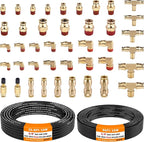 CheeMuii 43 Pcs Brass DOT Air Line Fittings with 50FT 1/4" & 32.8FT 3/8" DOT Air Hose Kit - 1/4, 3/8, 1/2 Push to Connect NPT Thread & Quick Connect Fittings