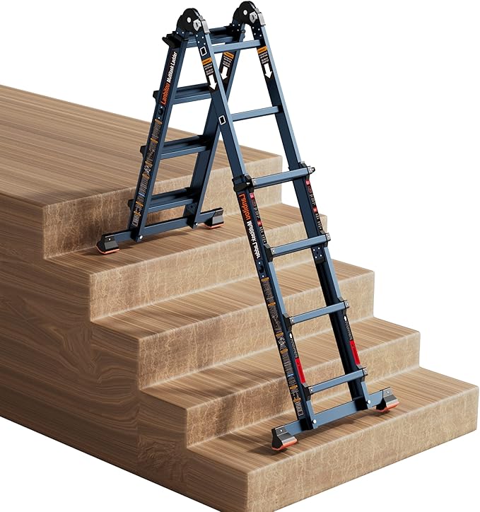 Ladder, A Frame 4 Step Ladder Extension, 14 FT Anti-Slip Multi Position Ladder, Storage Folding Ladder, 300 lbs Security Load Telescoping Aluminum Ladders for Stairs Home Indoor Outdoor Roof